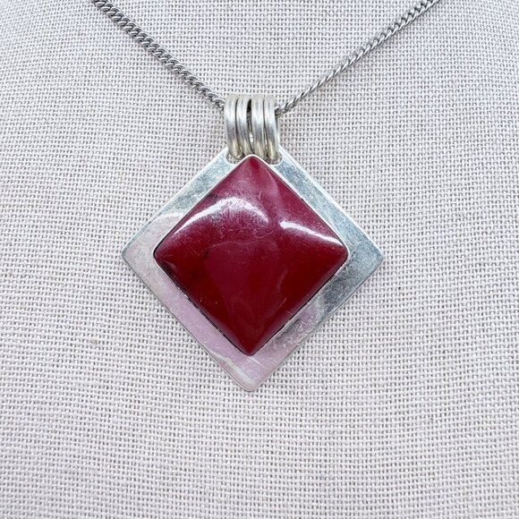 VTG Sterling Silver 925 Jasper Bezel Set Pendant Necklace Size 24" Length - Picture 2 of 16